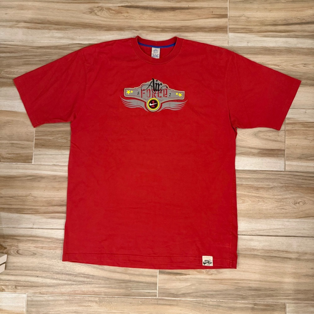 VTG Y2K Nike BRS Air Force 1 Center Logo T Shirt Red 3XL Blue Ribbon Sports 2002